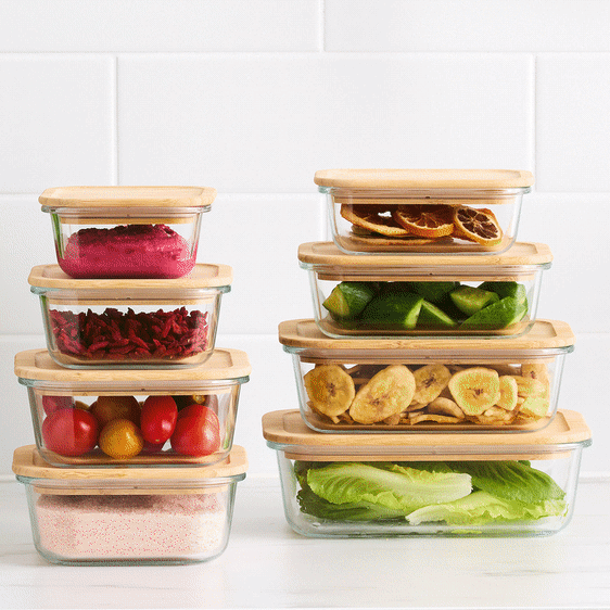 Kitchen Pro Eco 8pc Glass Container Set w/ Bamboo Lid (2 Sets) Fast Shipping